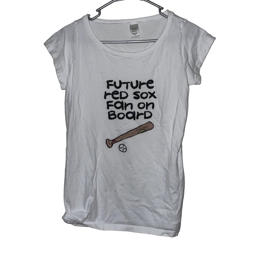 Future Red Sox Fan On Board T-Shirt M 100% Cotton White Short Sleeve